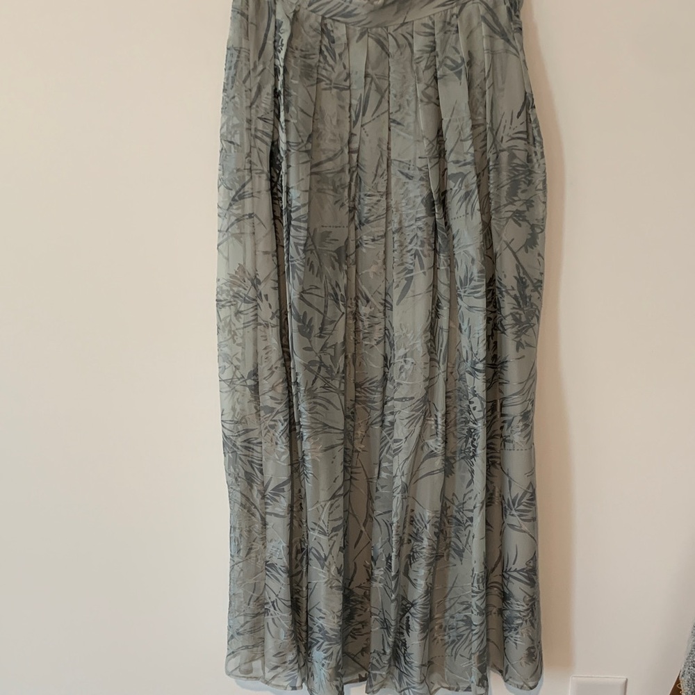 Vintage Sprint Studio SILK maxi skirt Gray Bamboo leaves Patterned pleated